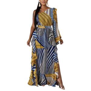 One-Shoulder Asymmetric Maxi Dress With Ruffle Hem